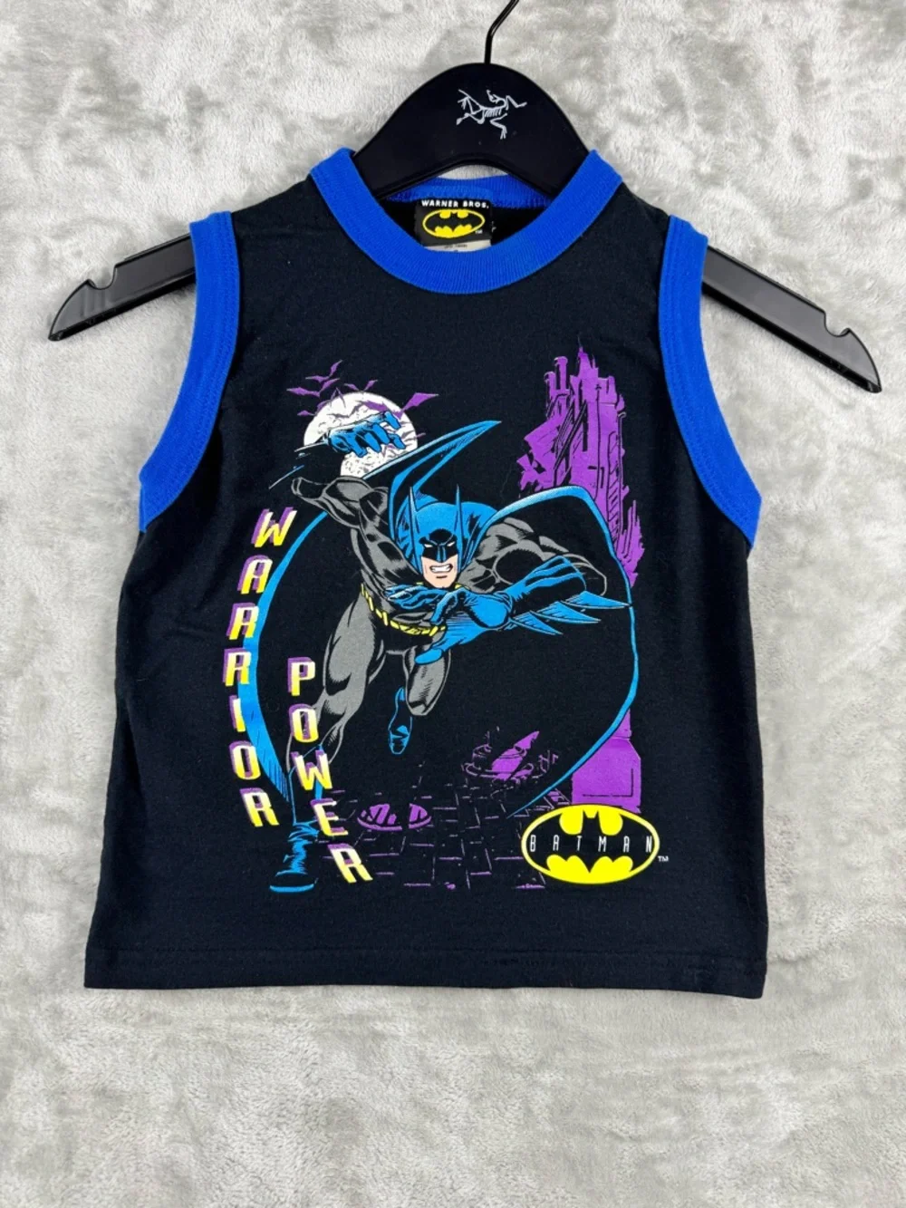 Vintage Warner Bros Batman  T Shirt Tank Top Youth Size 6‎ Black Fade 90's AOP